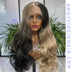 Lace Frontal Ombre Black and Grey Body Wave Synthetic Wigs,150% Density|24 Inches|3x2.5-3 Lace Cap with Natural Hairline|for Women all occasions