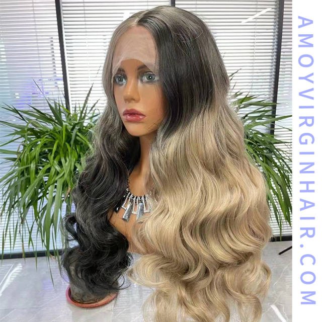 Lace Frontal Ombre Black and Grey Body Wave Synthetic Wigs,150% Density|24 Inches|3x2.5-3 Lace Cap with Natural Hairline|for Women all occasions