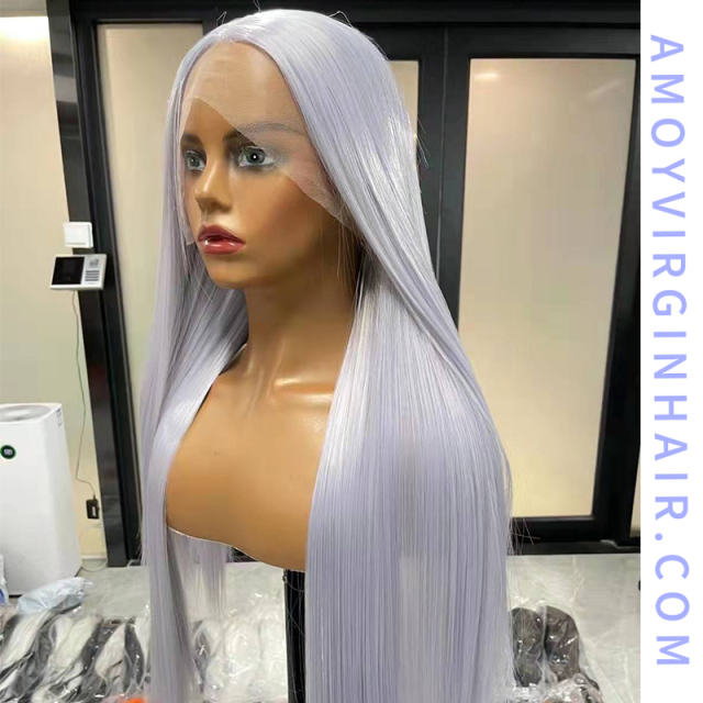 Lace Frontal  Silver Gray Synthetic Wigs ,150% Density 24 Inches|3x2.5-3 Lace Cap with Natural Hairline