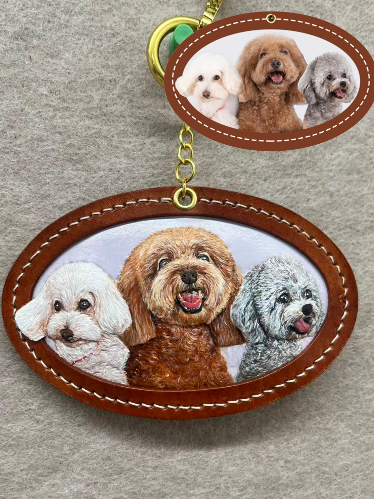 Luckypeti Custom 3D Leather Pet Portrait Keychain Bag Charm | Hand-Carved Memorial Gift