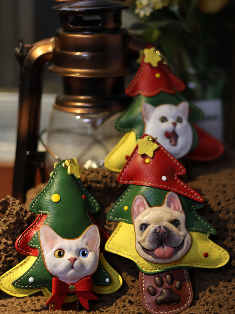 LuckyPeti Custom Christmas Theme Leather Pets Portrait