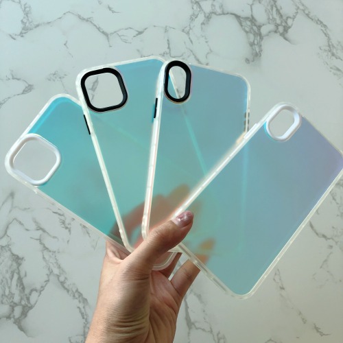 Transparent phone case cover with Laser carbon fiber backplane phone case with aurora rainbow laser glitter paper for iphone xr xs xs max
