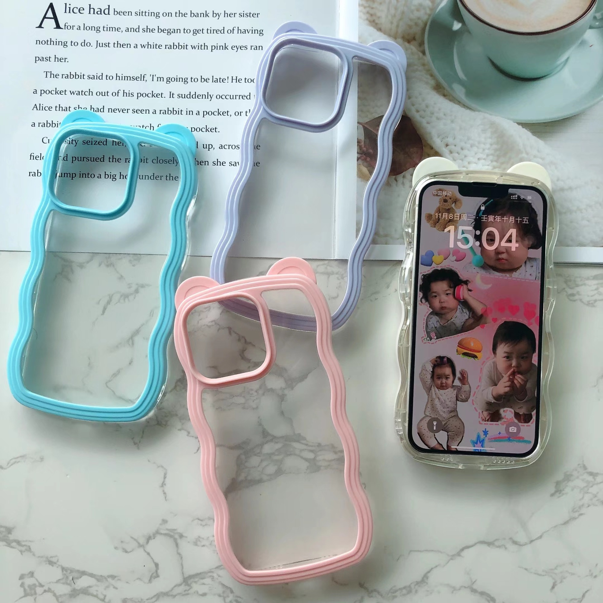 Hot sales 2 in 1 big wave TPU phone case for OPPO A5 A3S A55 5G A57 5G back cover