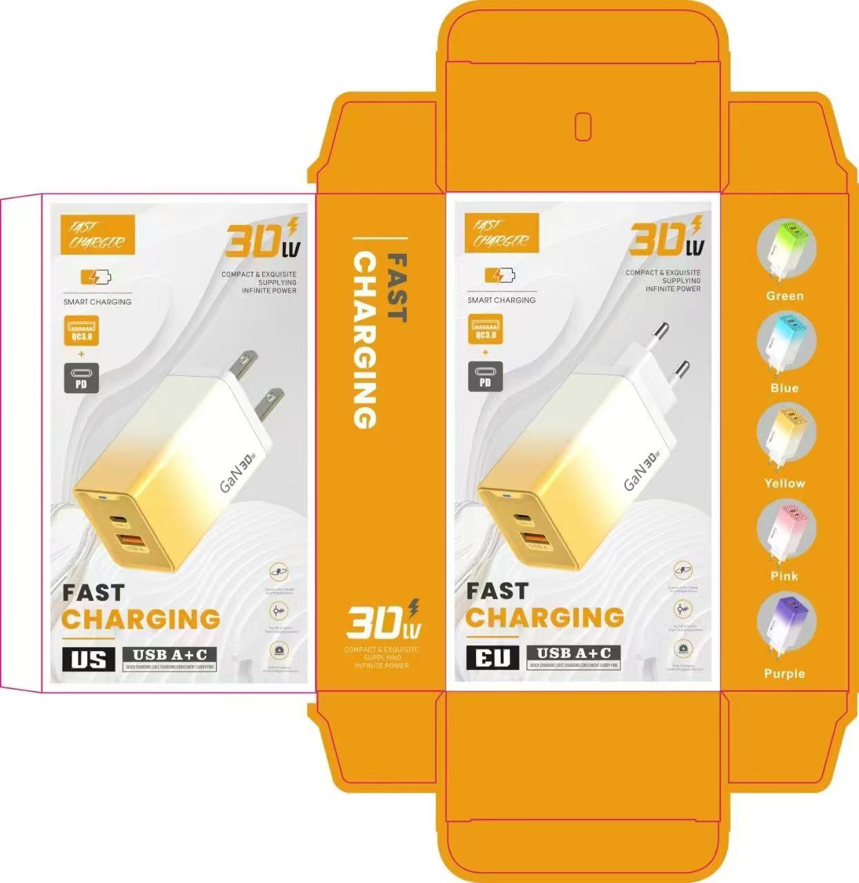 EU US UK 12W 20W Fast Charger PD QC USB Type C Quick Wall Charger 3 Port