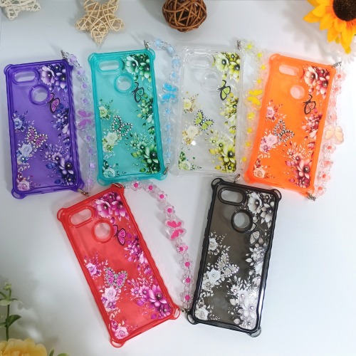 Hot Sale Wholesale New Arrival Four Corner Shockproof Transparent Printed Rhinestone Decor Phone Case for Pixel 3