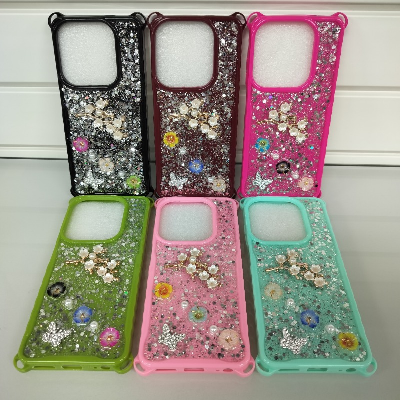 Candy Color Shockproof Silicone Case With Diamond Flower Bead Chain For Tecno POP8