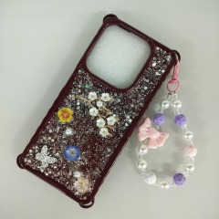 Candy Color Shockproof Silicone Case With Diamond Flower Bead Chain For Tecno POP8
