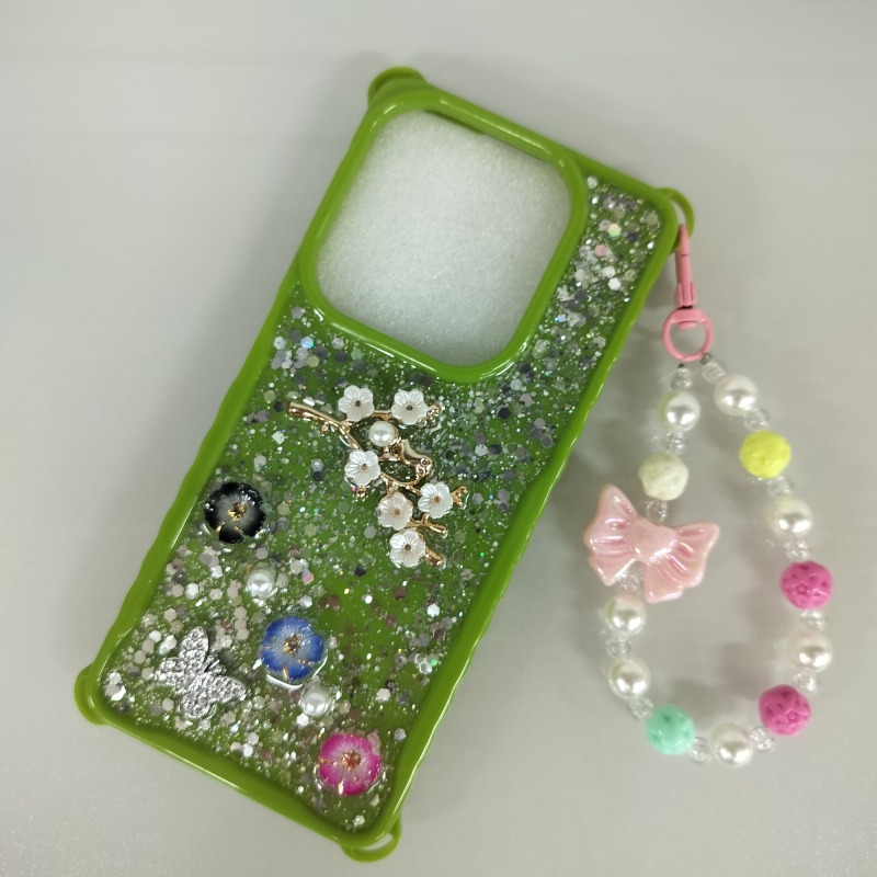 Candy Color Shockproof Silicone Case With Diamond Flower Bead Chain For Tecno POP8