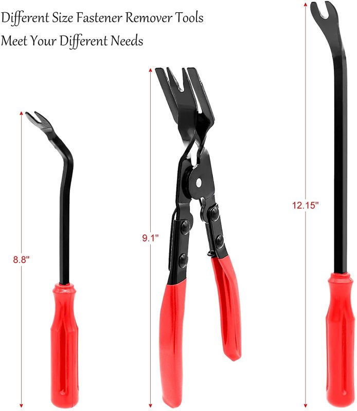 Mean Mug Auto 21149-201515b 3 Pcs Universal Clip Pliers and Fastener Removal Tool Set - Car Upholstery Repair Kit for Door Panel Dashboard Clip