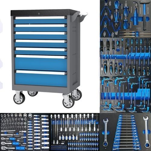 HIGH QUALITY 258-PIECES 7 Drawers Tool Box Trolley With Garage Tools For Automobile