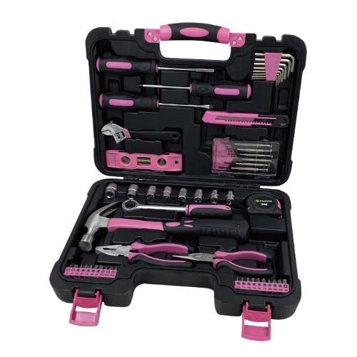 GM-PK053 53-Pieces Ladies Pink Tool Kit for DIY with clam hammer and ratchet wrench