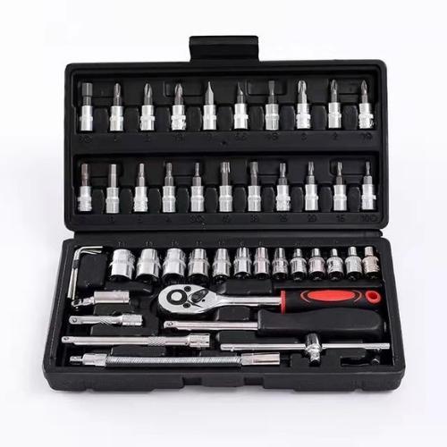 46pcs Ratchet Socket Set, Metric and SAE 1/4 24teeth Drive with Quick-Release Ratchet Handle for Auto Repairing