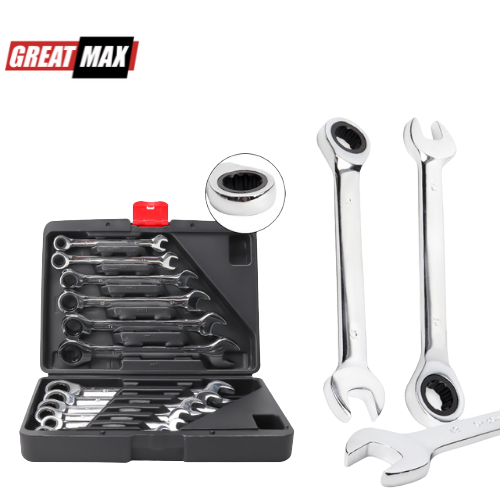 Wrench Kit Car Repair Tools Fixed Head Combination Ratchet Wrench Spanner Double Offset Ratchet Ring Set Of 12pcs 8-19mm