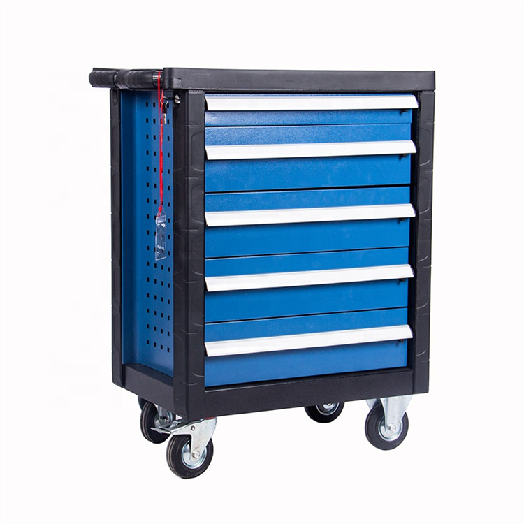 5 Drawers Mobile Rolling Lockable Metal Tool Cabinet Trolley with 201 pcs Tools for Workshop Repair