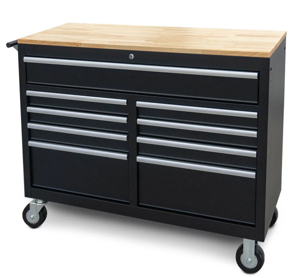 43'' Mobile Tool Trolley with 9 Drawers and Wooden Worktop,Tool