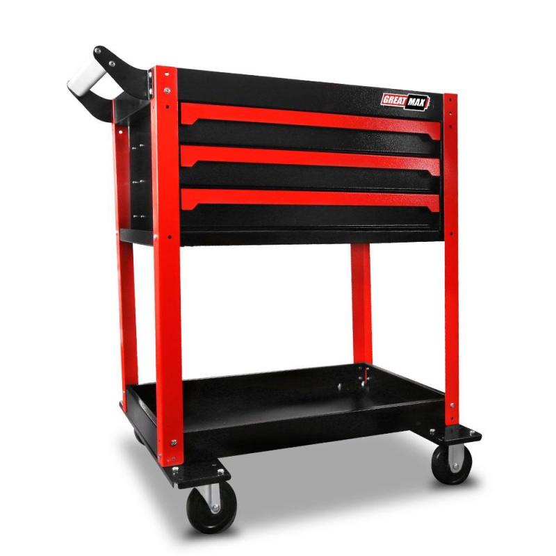 Anti-rollover & Detachable 3 drawers tool trolley