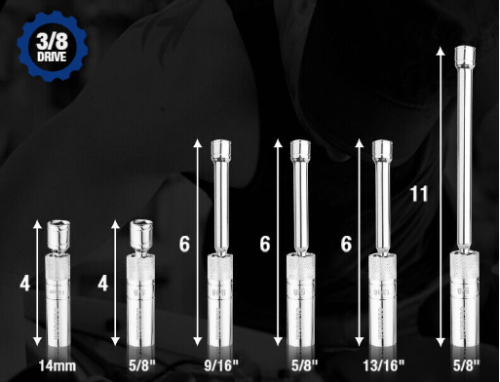 6PCS 3/8'' Magnetic 360°Swivel Spark Plug Socket Set