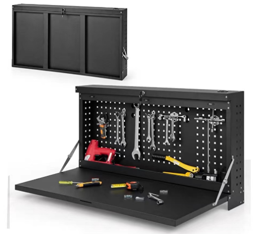 36"/914mm Wall-mounted Folding Workbench with Pegboard
