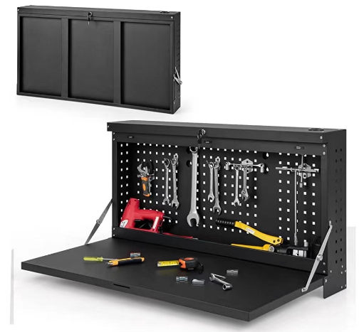 36"/914mm Wall-mounted Folding Workbench with Pegboard