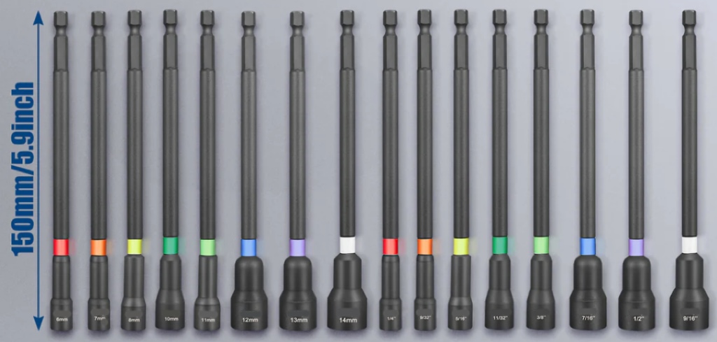 16Pcs Magnetic Impact Nut Driver Set