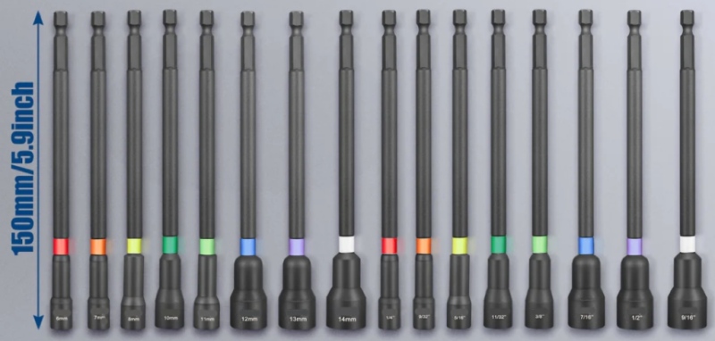 16Pcs Magnetic Impact Nut Driver Set