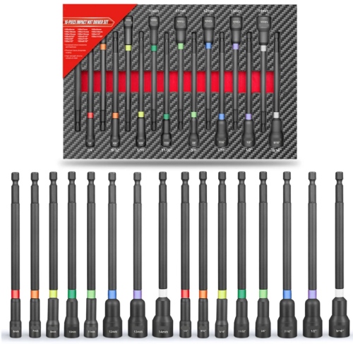 16Pcs Magnetic Impact Nut Driver Set