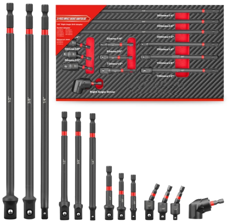 13-piece 1/4" Impact Socket Adapter Set