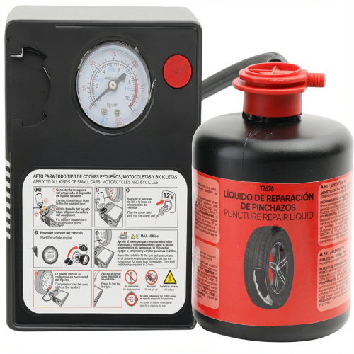 Tubeless Tyre Puncture Sealant Repair Kit with Liquid Sealant &amp; Air Compressor