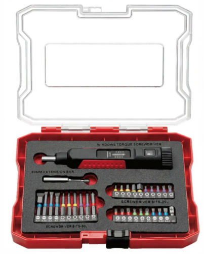 1/4" Drive Adjustable Torque Screwdriver Set 1–6 Nm, 32-Piece with Long Bits