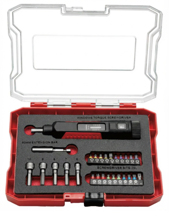 1/4" Drive Adjustable Torque Screwdriver Set 1–6 Nm, 27-Piece with Nut Sockets