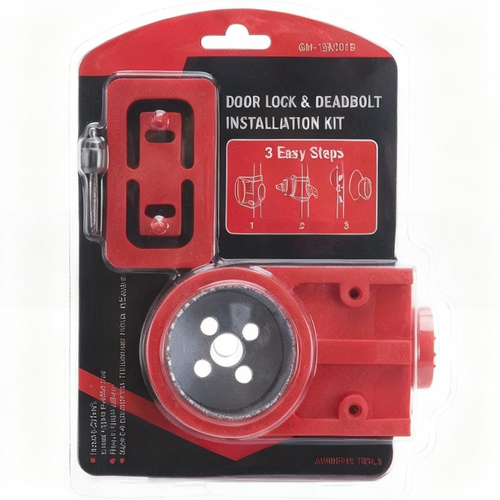Door Lock &amp; Deadbolt Installation Kit, 6-Piece Hole Saw &amp; Jig Set for Wood and Metal Doors