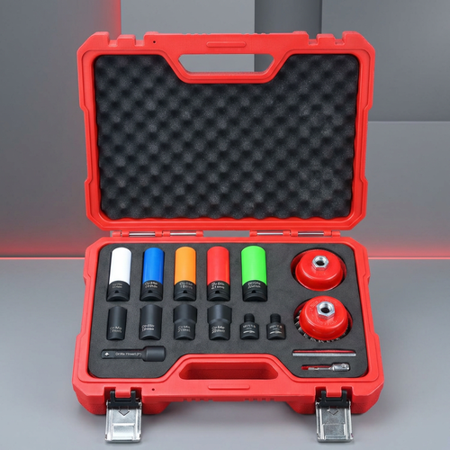 16pc Wheel Impact Socket, Bolt &amp; Nut Extractor and Cleaning Tool Set (1/2" Drive)