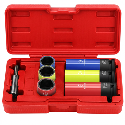 7pc 1/2 Drive Non-Marring Impact Deep Lug Nut Socket Set with Lug Nut Remover Extractors