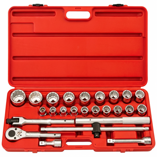 25 Piece 34 Drive 12-Point Metric CR-Mo Socket Set