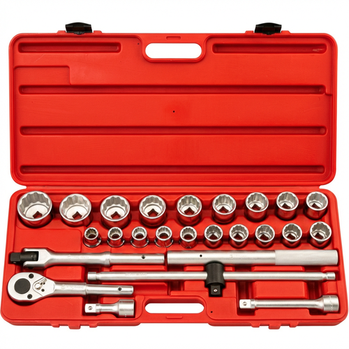 25 Piece SAE 34 Drive 12-Point CR-Mo Socket Set