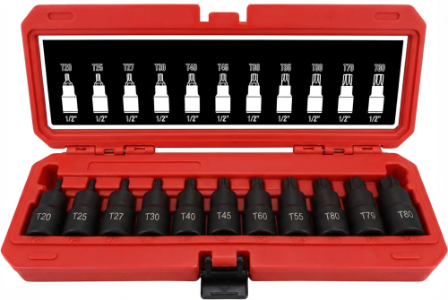 11pcs S2 Steel 12'' Drive Torx Bit Socket Set (T20–T80)