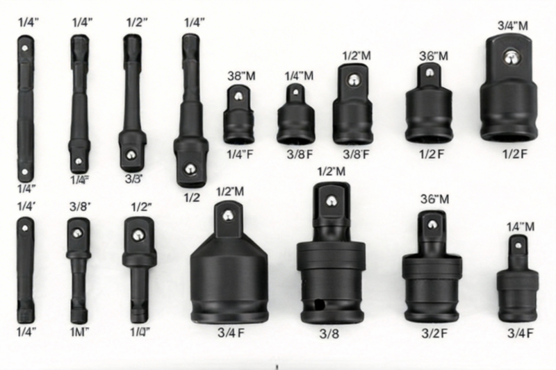 17pcs Power Socket Adapter Set for Impact Wrench (1/4'', 3/8'', 1/2'', 34)