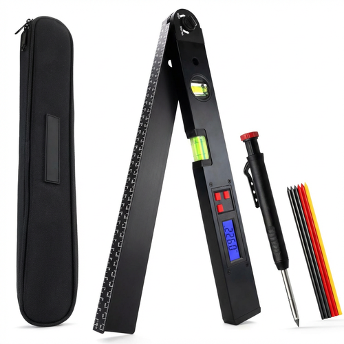 Carpenter Multi-Marking Tool Set – Deep Hole Marker Pens with 415mm Digital Angle Finder, LCD Display, Spirit Level, Precision Measuring Tool for Woodworking and Construction