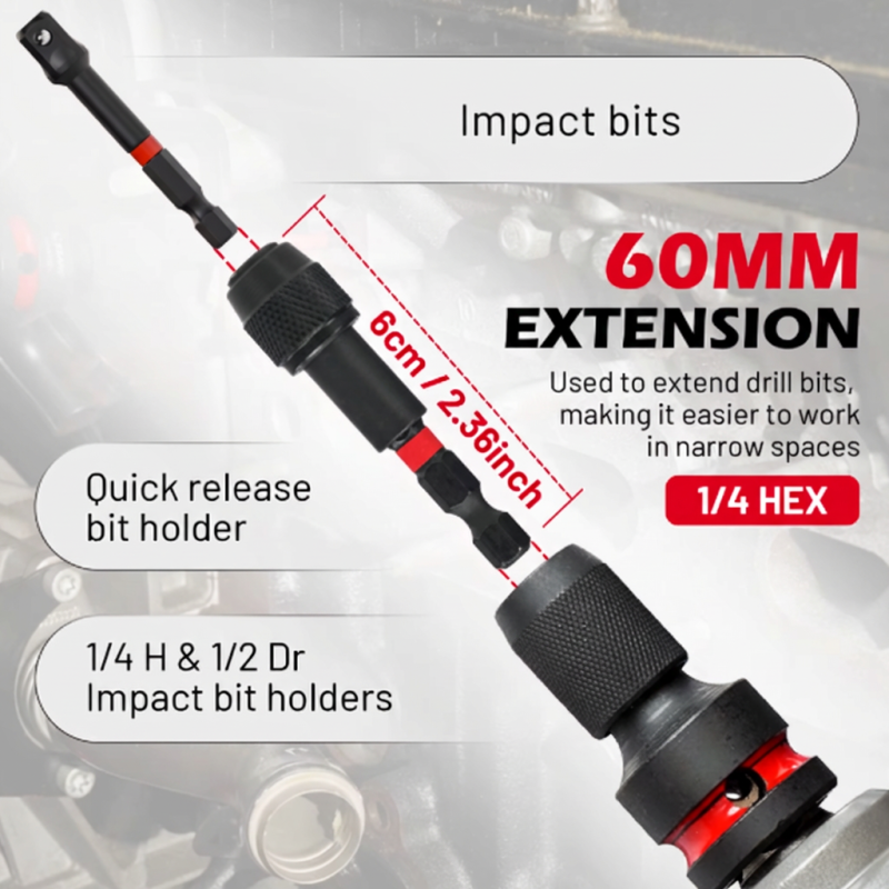 4-Piece Impact Socket to 14″ Hex Adapter Set – CR-MO Quick-Release Impact Drive Adapter Kit