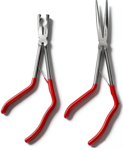 2-Piece Long Reach Pistol Grip Pliers Set (10 &amp; 11) – Heavy Duty Long Nose &amp; Hose Clamp Pliers for Automotive, Appliance Repair &amp; Tight Spaces