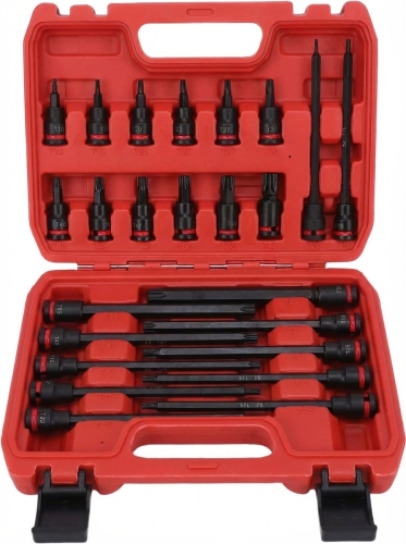 24PCS 3/8" Torx Bit Socket Set CR-V &amp; S2 with Red Ring | Professional Automotive Tool Supplier China