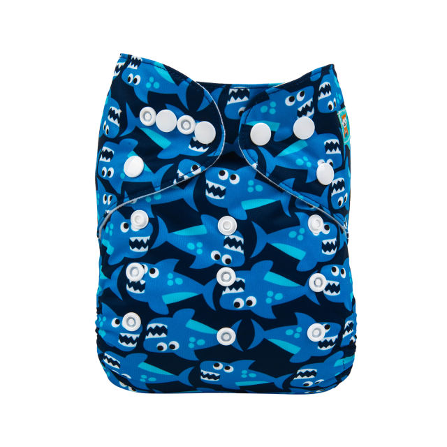 ALVABABY One Size Print Pocket Cloth Diaper -Blue Sharks(H-YK47A)