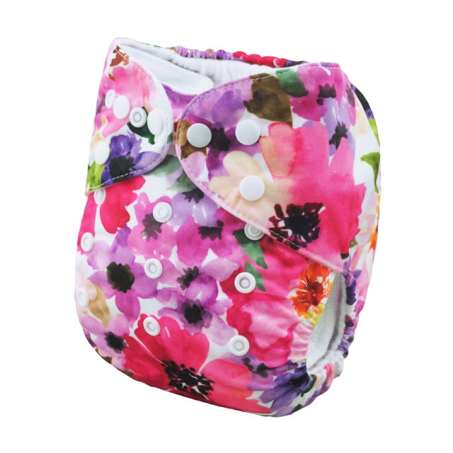 ALVABABY One Size Print Pocket Cloth Diaper -Beautiful Flowers (H065A)