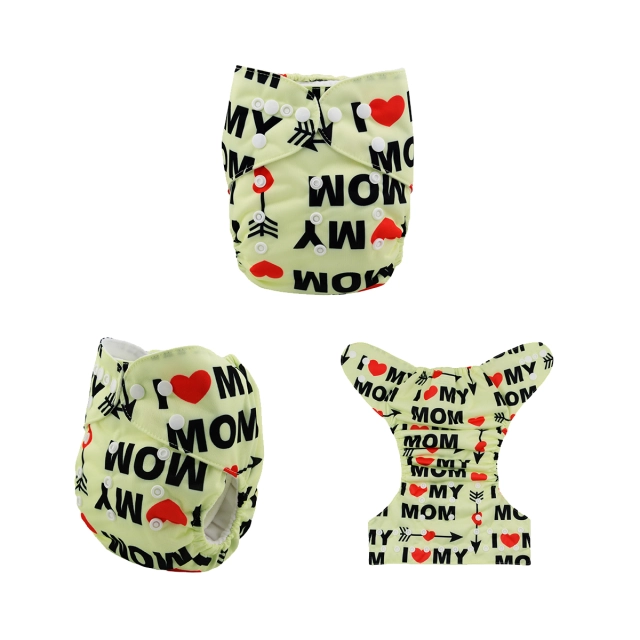 ALVABABY One Size Print Pocket Cloth Diaper -I love Mom(H038A)