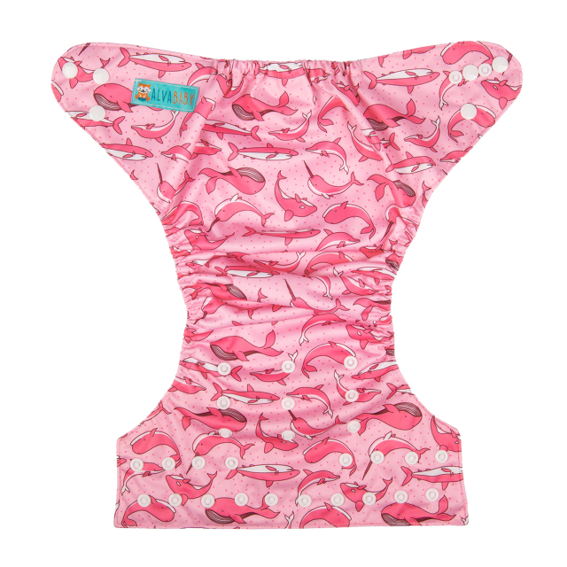 ALVABABY One Size Print Pocket Cloth Diaper - Pink dolphin (H-YK48A)