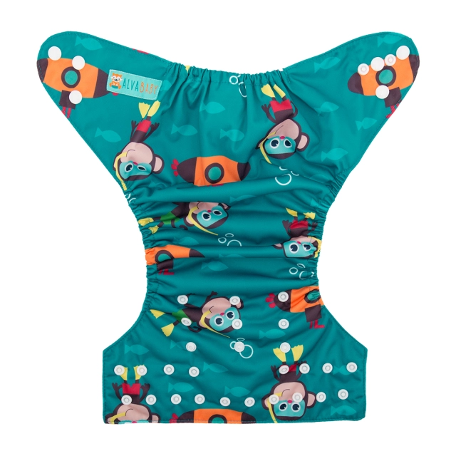 ALVABABY One Size Print Pocket Cloth Diaper -Monkey(H092A)