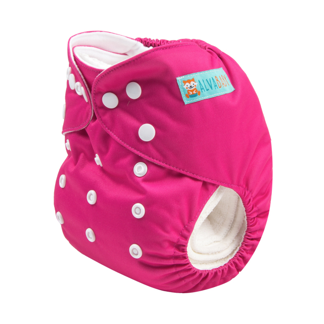 ALVABABY One Size Solid Color Pocket Cloth Diaper -Pink Peacock(B34A)