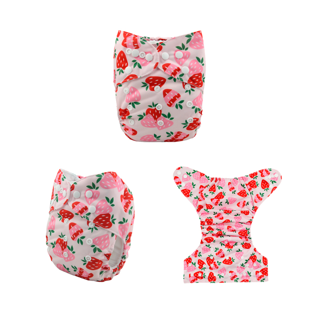 ALVABABY One Size Print Pocket Cloth Diaper -Strawberry (H037A)