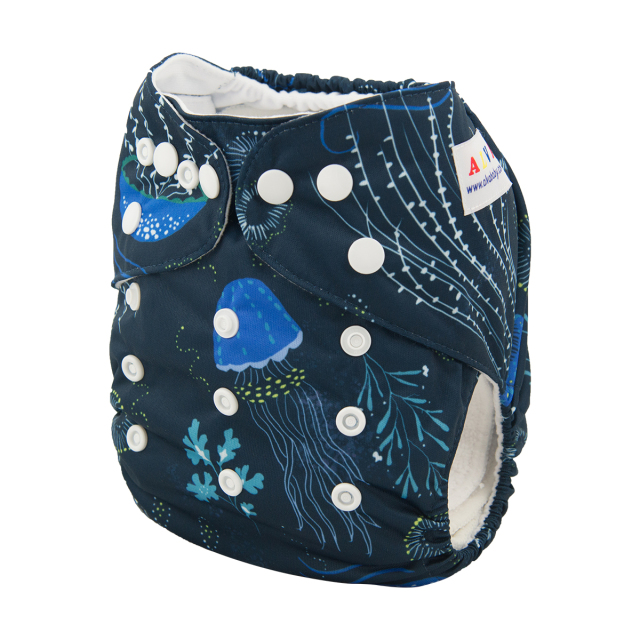 ALVABABY One Size Print Pocket Cloth Diaper -Blue jellyfish(H069A)