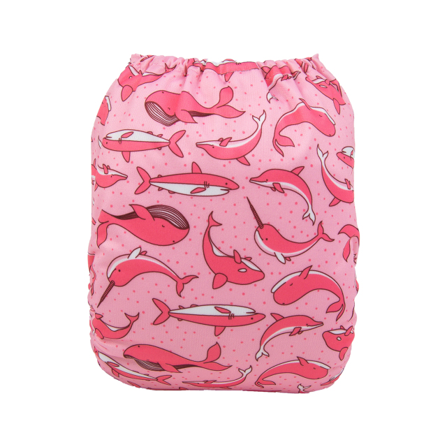 ALVABABY One Size Print Pocket Cloth Diaper - Pink dolphin (H-YK48A)